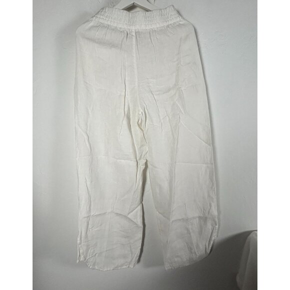 Rachel Zoe Womens White Linen Wide-Leg Pants Small Elastic Waist Pull-On Casual - Picture 2 of 9